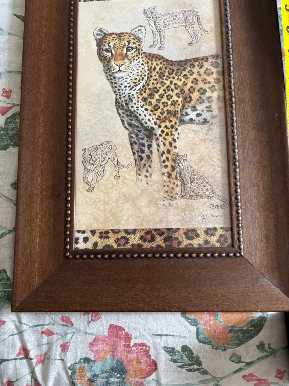 Brown Wood Picture Frame with Leopard Art
